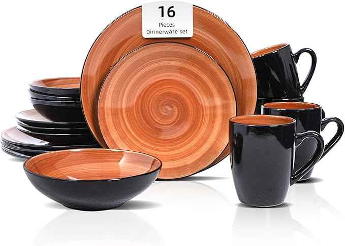 Stoneware Sonoma 16pc Dinnerware Set, Black + Speckled Spin Wash Spice