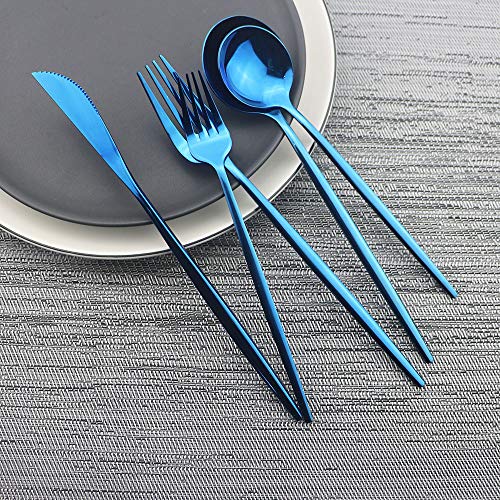 Shiny Blue Silverware Set (Service for 4 / Blue)