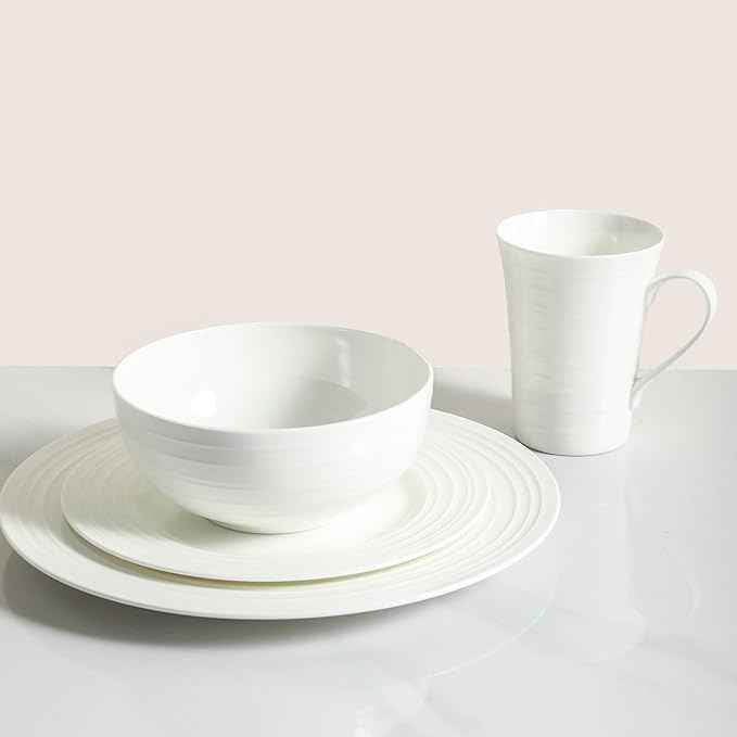 Stone lain Bone China Round Swirl Design 32 Piece Dinnerware Set, White