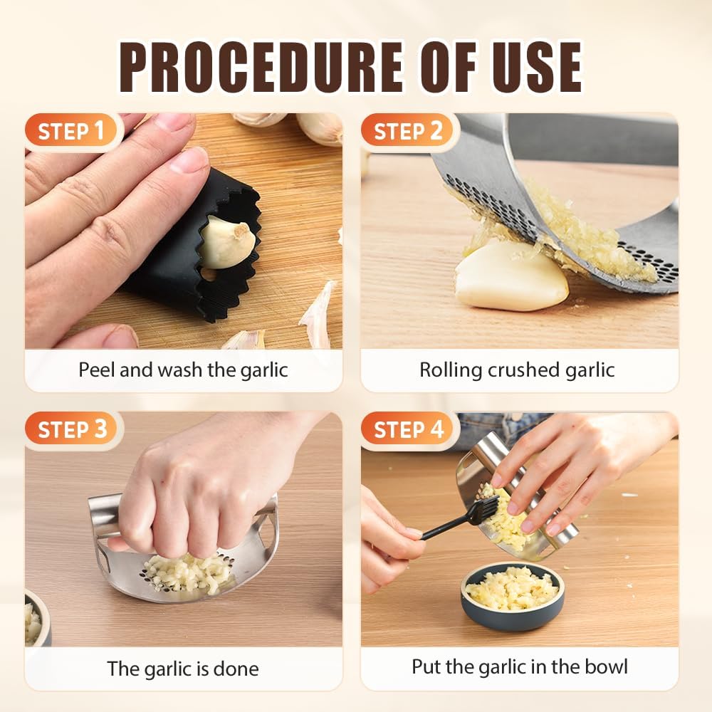 Stainless Steel Garlic Rocker,2025 New Stainless Steel Garlic Press,Garlic Press Rocker,Garlic Cutter (3) - HomeSpice