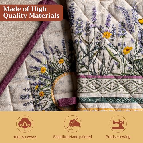 100% Cotton Oven Mitt & Pot Holder Set (016 - Fanny Lavender / 7.5" x 13" & 8" x 8" (Oven Mitt & Pot Holder))