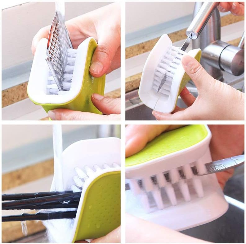 Non-Slip Blade Brush, Knife Cleaner, ABS Cutlery Cleaner, Green Double Sided Bristle Scrubber for Kitchen Chopsticks Fork Spoon Knives Washing by Doxishruky (Green, 1pc)