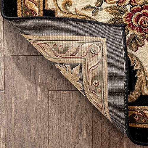 Timeless Collection Le Petit Palais Black 6x9 Luxurious Traditional French Aubusson Medallion Oriental Area Rug Perfect for Living Room Bedroom or Dining Room Easy (6'7" x 9'3" (Rectangular) / Black)
