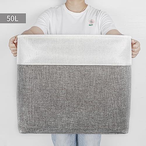 Large Fabric Storage Baskets (Gray / Off-White / Extra Large -17"x12"x15")