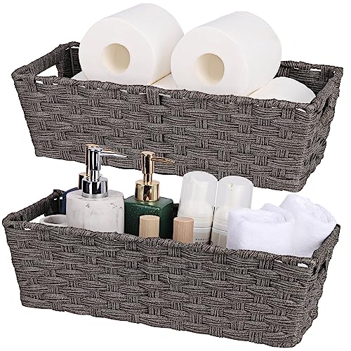 2 Pack Plastic Wicker Toilet Paper Baskets (15¾" x 6¾" x 4¾" / Dark Grey)