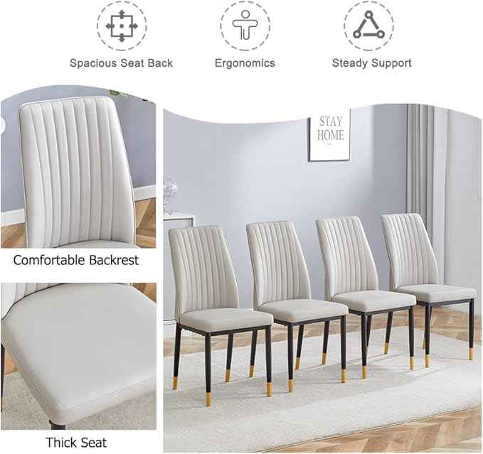 Modern Dining Chairs Set of 4 Gray Kitchen Chairs Set PU Leather Chair with Metal Legs Armless Upholstered Chair for Dinner Room, Office, Waiting Room(Set of 4, Gray)
