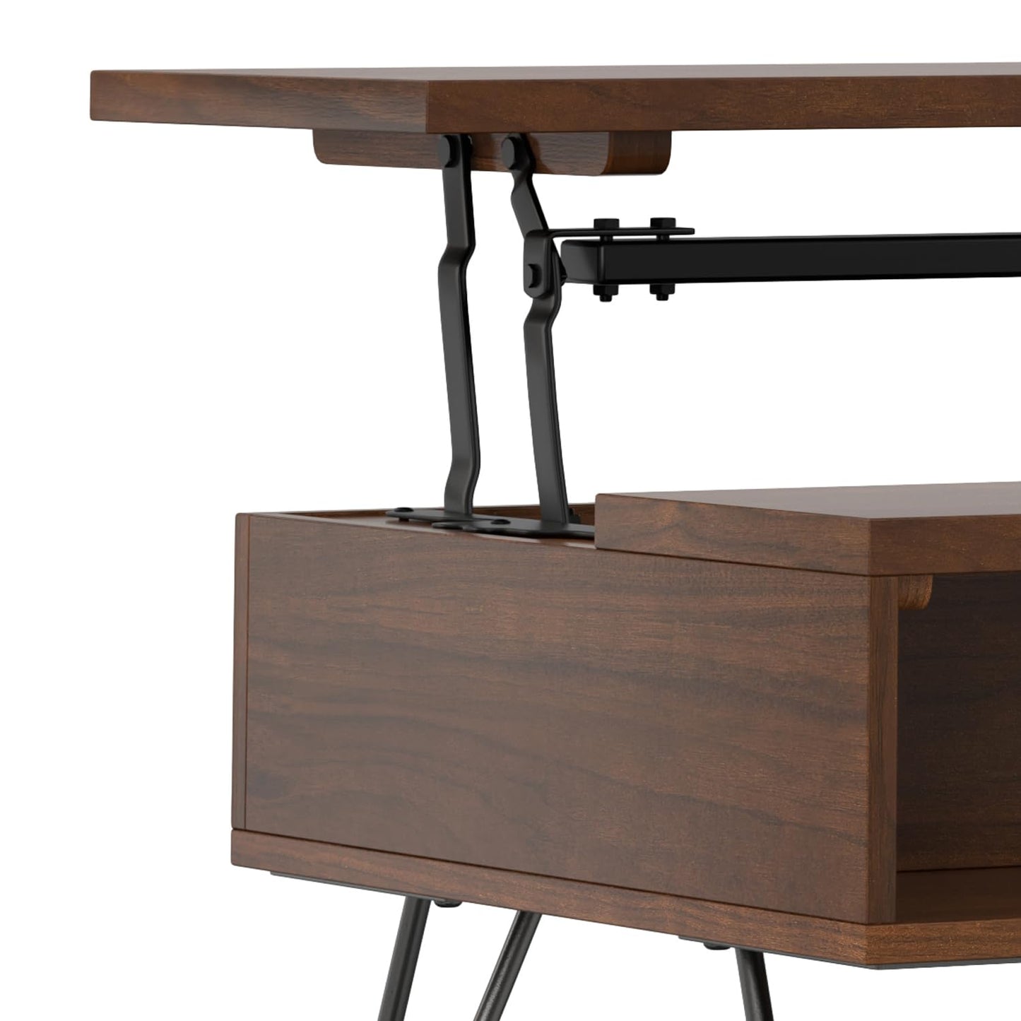 Hunter 48" Wide Walnut Veneer and Metal Coffee Table in Brown (Lift Top Coffee Table / 48 inch / Walnut Veneer)