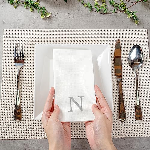 Silver N White Linen Feel Guest Towel Napkin (Silver / 2000 Count / N)