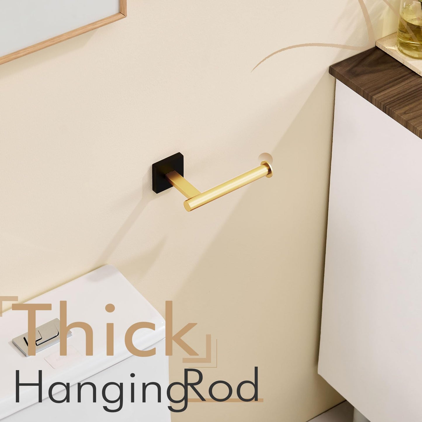 Toilet Paper Holder Toilet Roll Holders Hold Mega Rolls Kitchen Bathroom Tissue Paper Dispenser Black with Gold Stainless Steel (Black Gold / Vertical)