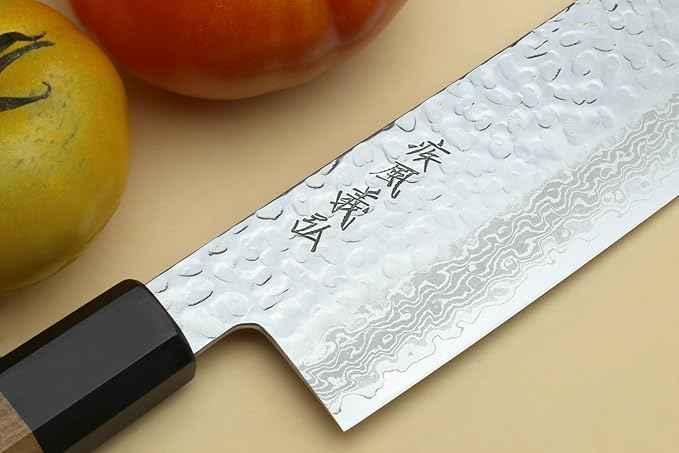 Yoshihiro VG10 46 Layers Hammered Damascus Nakiri Japanese Vegetable Knife 6.5'' (165mm) Ambrosia Handle