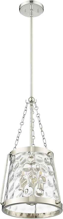 ML Lighting | Adabella Collection | 20403-PN | 3 Light Pendant in Polished Nickel Finish with Clear Hammered Glass Shade | Perfect for Kitchens, Dining Rooms, Living Rooms, Entryways, Hallways