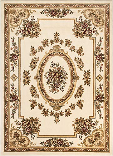 Pastoral Medallion Ivory French European Formal Traditional (5'3" x 7'3" (Rectangular) / Ivory)