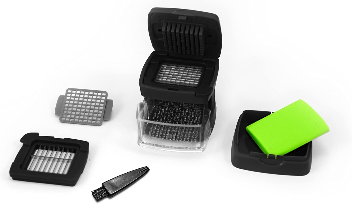 Garlic-A-Peel Garlic Press, Crusher, Cutter, Mincer, and Storage Container - Includes Silicone Garlic Peeler - Easy to Clean - Stainless Steel Blades – (Black), standard - HomeSpice