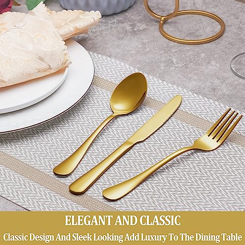 60 Pcs Gold Silverware Set Service for 12 (Gold)