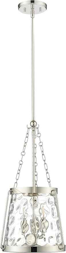 ML Lighting | Adabella Collection | 20403-PN | 3 Light Pendant in Polished Nickel Finish with Clear Hammered Glass Shade | Perfect for Kitchens, Dining Rooms, Living Rooms, Entryways, Hallways