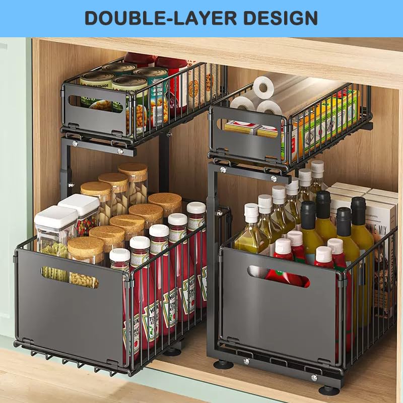 Under Sink Organizer with Adjustable Height (2 Pack)