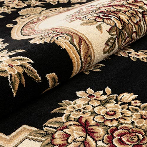 Timeless Collection Le Petit Palais Black 8' Foot Round Luxurious Traditional French Medallion Oriental Area Rug Perfect for Living Room Bedroom or Dining Room Easy (7'10" (Round) / Black)