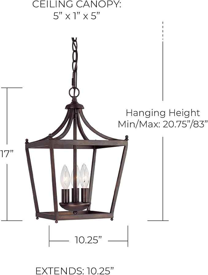 Capital Lighting 4036MB Stanton Geometric Metal Open Frame Lantern Foyer Pendant, 3-Light 180 Total Watts, 17" H x 10" W, Matte Black