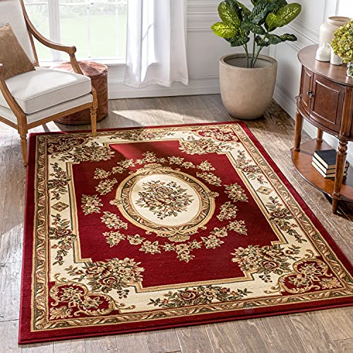 Pastoral Medallion Red French European Formal Traditional (9'2" x 10'6" (Rectangular) / Red)