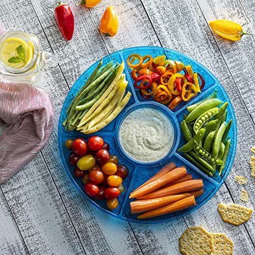 6 Sectional Round Plastic Serving Tray (Blue)