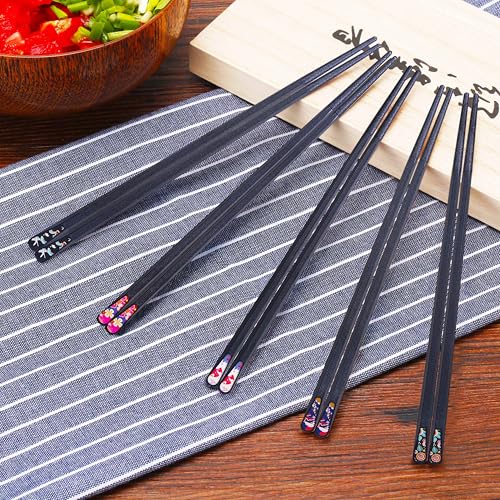 5 Pairs Reusable Chopsticks Premium Fiberglass Cute Japanese Korean Style Dishwasher Safe Chop sticks 9.5 Inch Gift Set (Colorful)