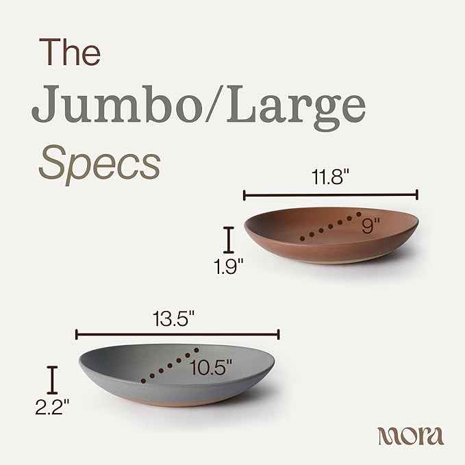 MORA Jumbo and Large Serving Dishes Set of 2, 13 inch and 12 inch Ceramic Pottery Oval Platters - Microwave, Oven and Dishwasher Safe - Peppercorn & Terracotta