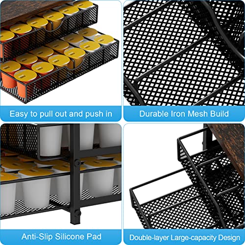 Coffee Pod Drawer Holder Capsule Storage Organizer 2 Tier Coffee Pods Holder With Sliding Baskets for 72 Capacity K Pod (Black)