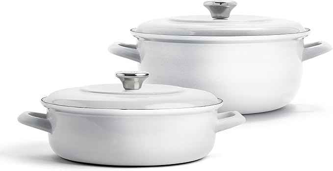 Merten & Storck 3.7QT & 5.5QT Dutch Ovens with Lids, 4 Piece Cookware Set, European Crafted Enameled Iron Stockpot, Induction & All Cooktops, Braising, Stews, Roasting, Slow Cooking, Sourdough, Gray