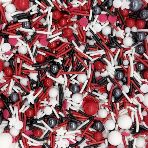 Red & Black & White Sprinkles Candy Mix Size Edible Pearls Cake Decorations Cupcake Toppers Cookie Decorating Perfect for Wedding Party Valentine Halloween Christmas Supplies 4.58OZ (4.58 Ounce)