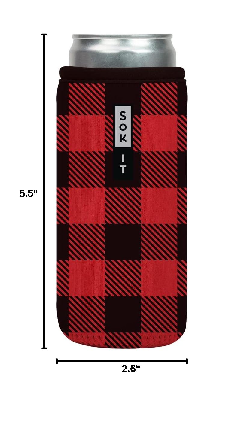 CanSok Sleeve for Beer & Soda Insulated Neoprene Cover (Buffalo Check / 12oz Slim Can Sleeve)