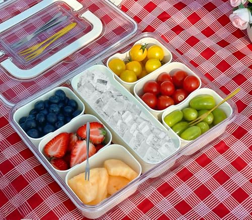 Divided Serving Tray with Lid & Handle&6 Forks (1PC 7 Compartments)