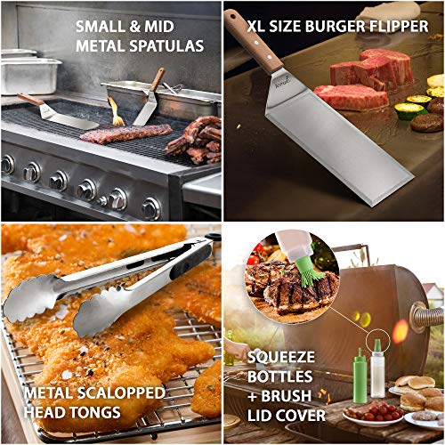 Metal Spatula Set of 6 (Wooden handle set with tongs and bottles)