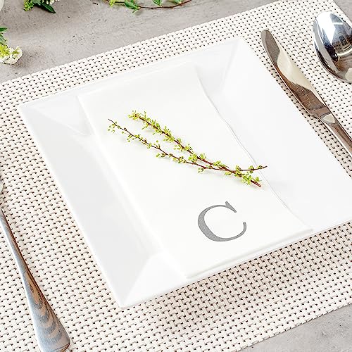 Paper Rectangle Silver Letter C Linen (Silver / 50 Count / C)