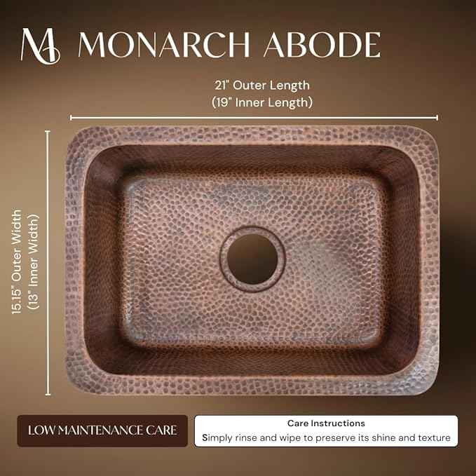 Monarch Abode Kitchen & Bar Sink – 21-inch Milan Dual Mount Drop in Kitchen Sink, Hand Hammered Pure Copper Sinks, Drop in Bar Sinks or Undermount, Deep Single Rectangular Bowl