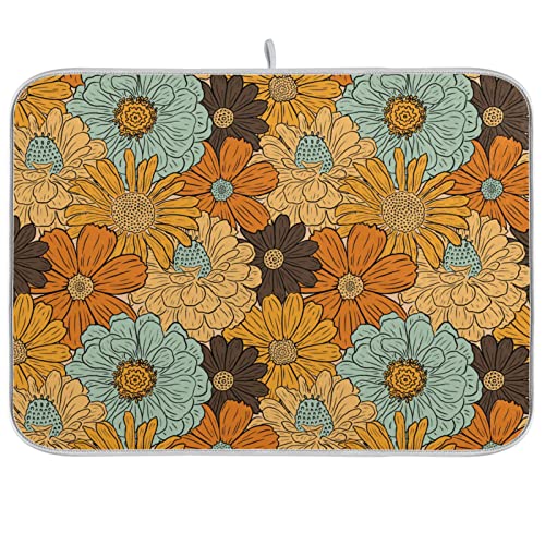 Super Absorbent Dish Drying Mat (Retro Flower Daisy / 16" x 18")