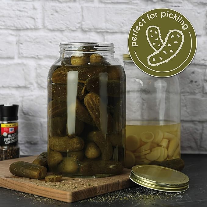 Set of 3 One Gallon Large Glass Jar with Lid (Gold Lid / 1 Gallon)