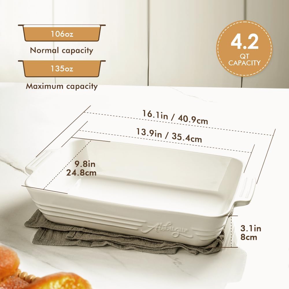 Casserole Dishes for Oven,9x13 Ceramic Baking Dish,4.2 Quarts Large Lasagna Pan with Handles Deep and Large Capacity,Durable Bakeware for Lasagna, Home Decor, Wedding Gift, White - HomeSpice