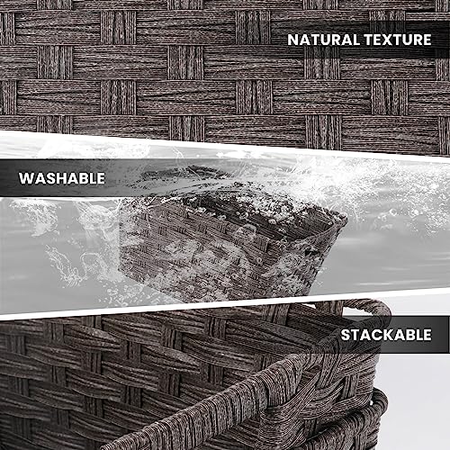 2 Pack Plastic Wicker Bathroom Baskets (12" x 12" x 6" / Dark Grey)