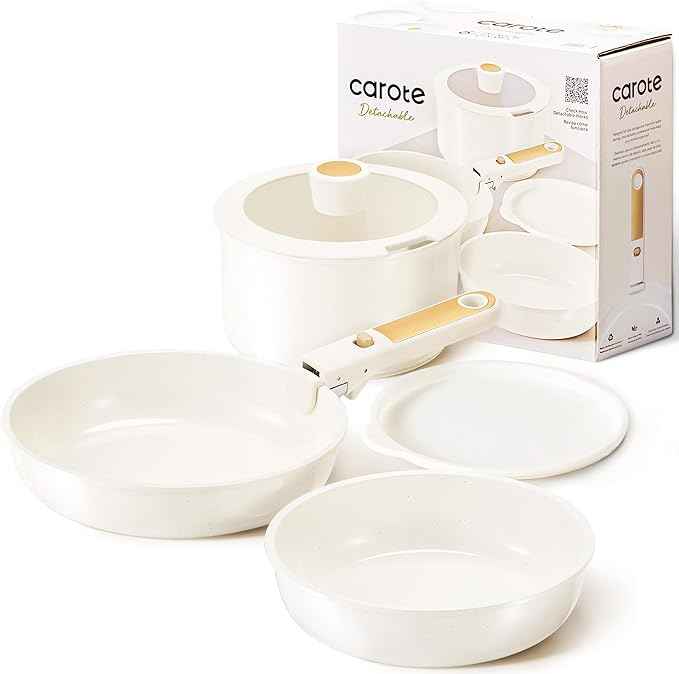 CAROTE 6pcs Pots and Pans Set Non Stick, Cookware Sets, Kitchen Set, Oven/Fridge Safe, Space Saving Pots Set, Nonstick Cooking Set with Versatile Detachable Handle, Induction RV Set
