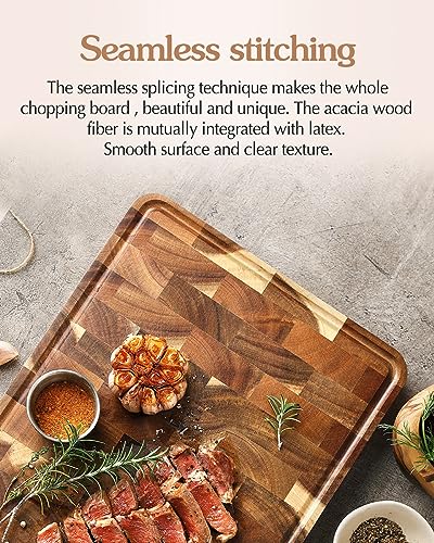 Acacia Wood End Grain Cutting Board (13.8"L x 9.8"W)