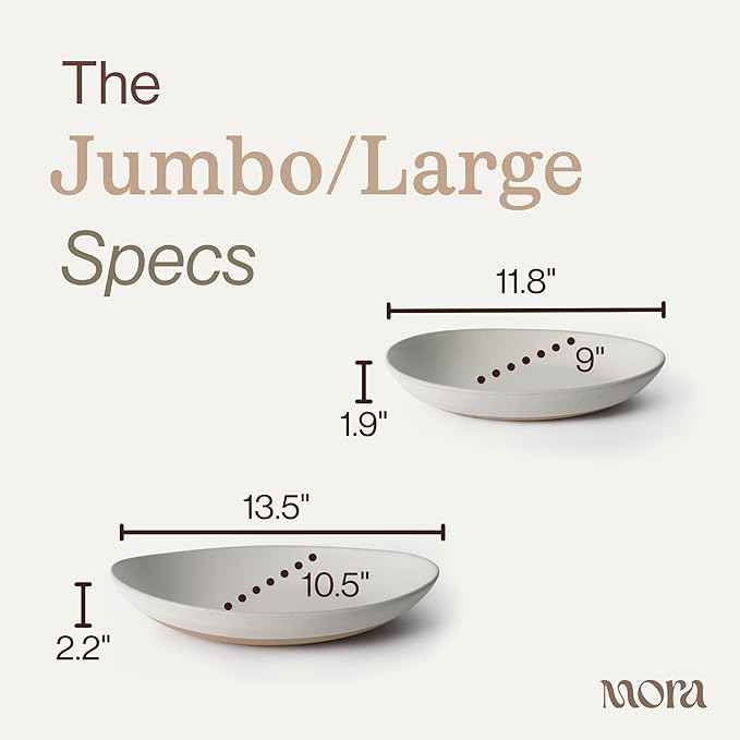 MORA Jumbo and Large Serving Dishes Set of 2, 13 inch and 12 inch Ceramic Pottery Oval Platters - Microwave, Oven and Dishwasher Safe - Oat