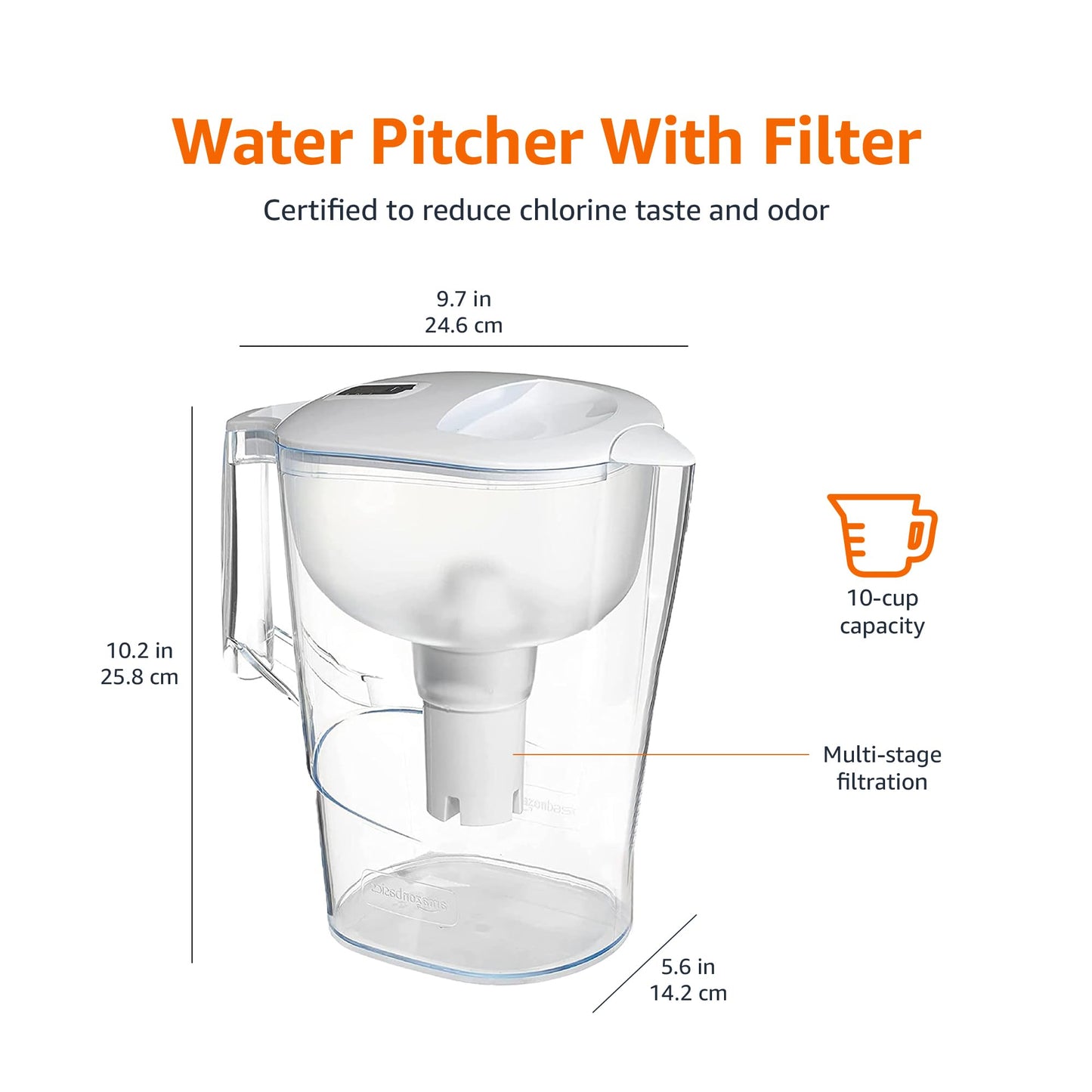 10 Cup Pitcher with Filter Compatible with Brita Water Filter