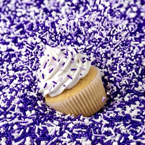 Sprinkles Edible Cake and Cupcake Sprinkles with Assorted Shapes and Sizes for Parties (Purple White)
