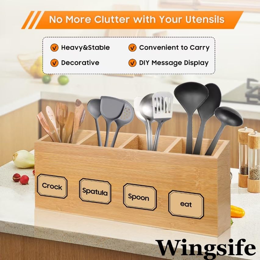 Wingsife Utensils Holder with 4 Compartments