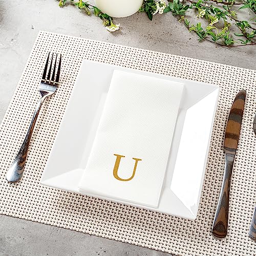 Paper Rectangle Gold Letter U Linen (Gold / 50 Count / U)