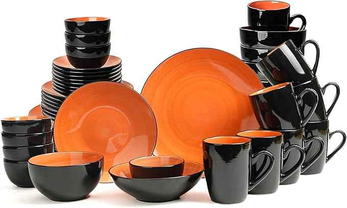 Stoneware Sonoma Dinnerware Set, Black + Speckled Spin Wash (56pc Set, Orange)