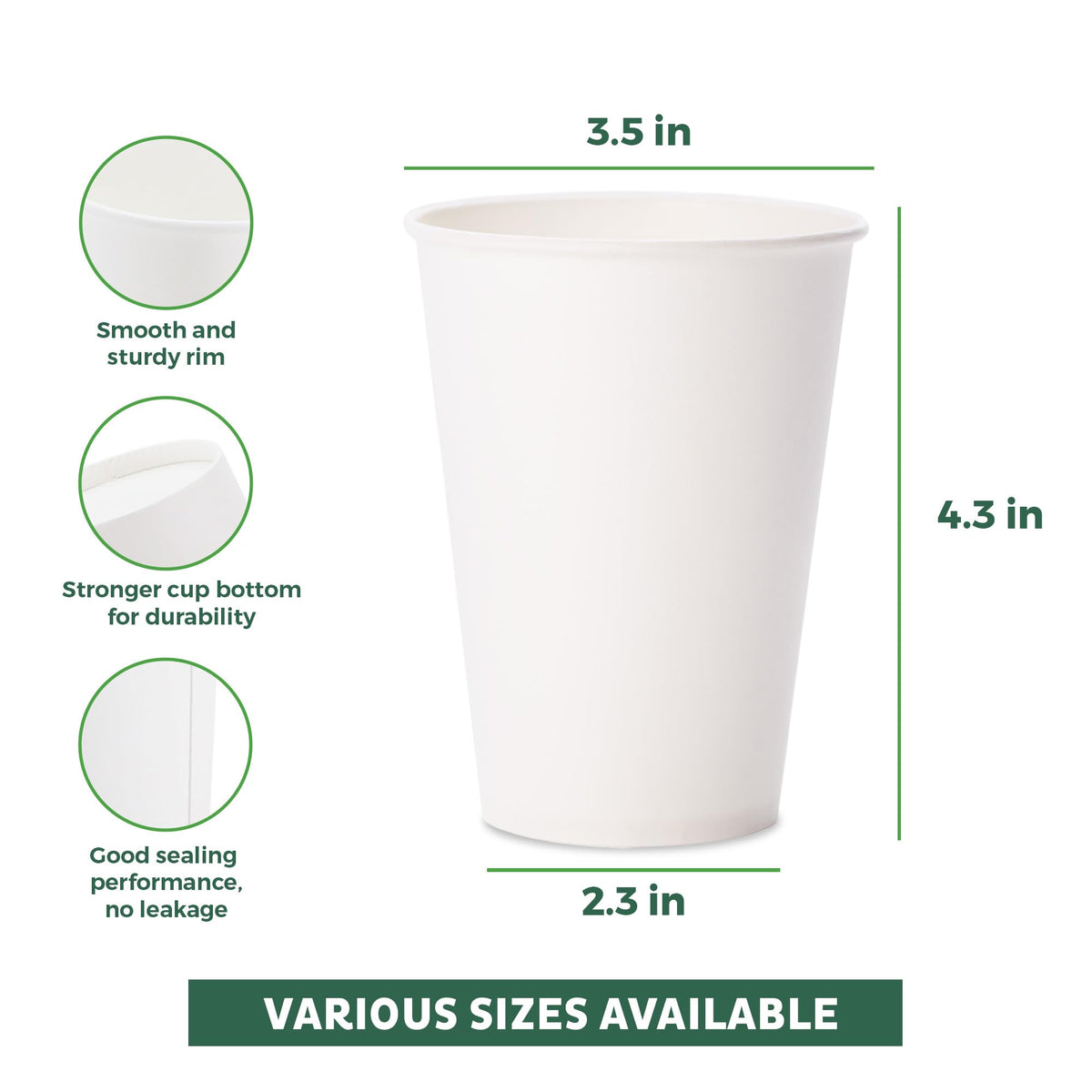 Coffee Cups 12 oz [300 Pack] Disposable Paper Cups for Hot or Iced Coffee Cup (12 oz)