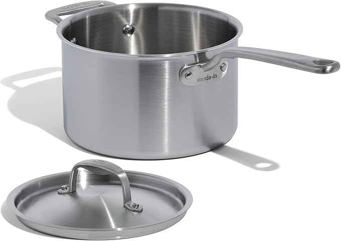 Made In Cookware – 7 Piece Stainless Steel Cookware Set – 5-Ply Stainless Clad – Includes Frying Pan, Saucepan, Saute Pan, Stock Pot – Professional Cookware – Crafted in Italy – Induction Compatible