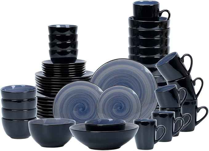 Stoneware Sonoma 56pc Dinnerware Set, Black + Speckled Spin Wash Cobalt