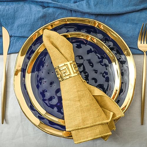 Porcelain 16 Piece Dinnerware Set (16-Pieces Service for 4 / Blue with Gold Rim)